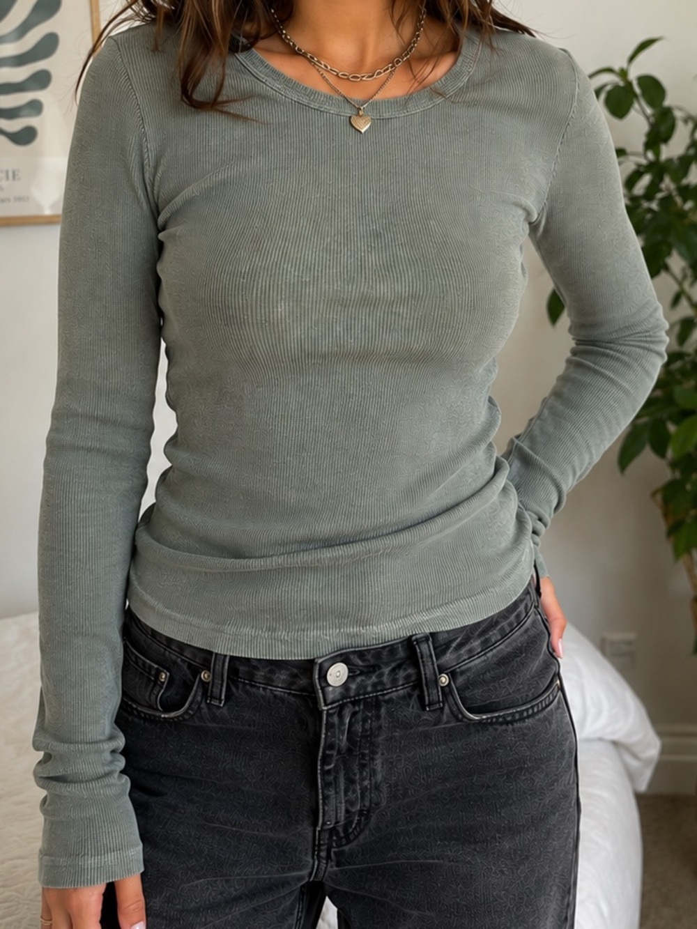 Vintage Hard Tail Ribbed Long Sleeve Thermal Top Olive Green Medium